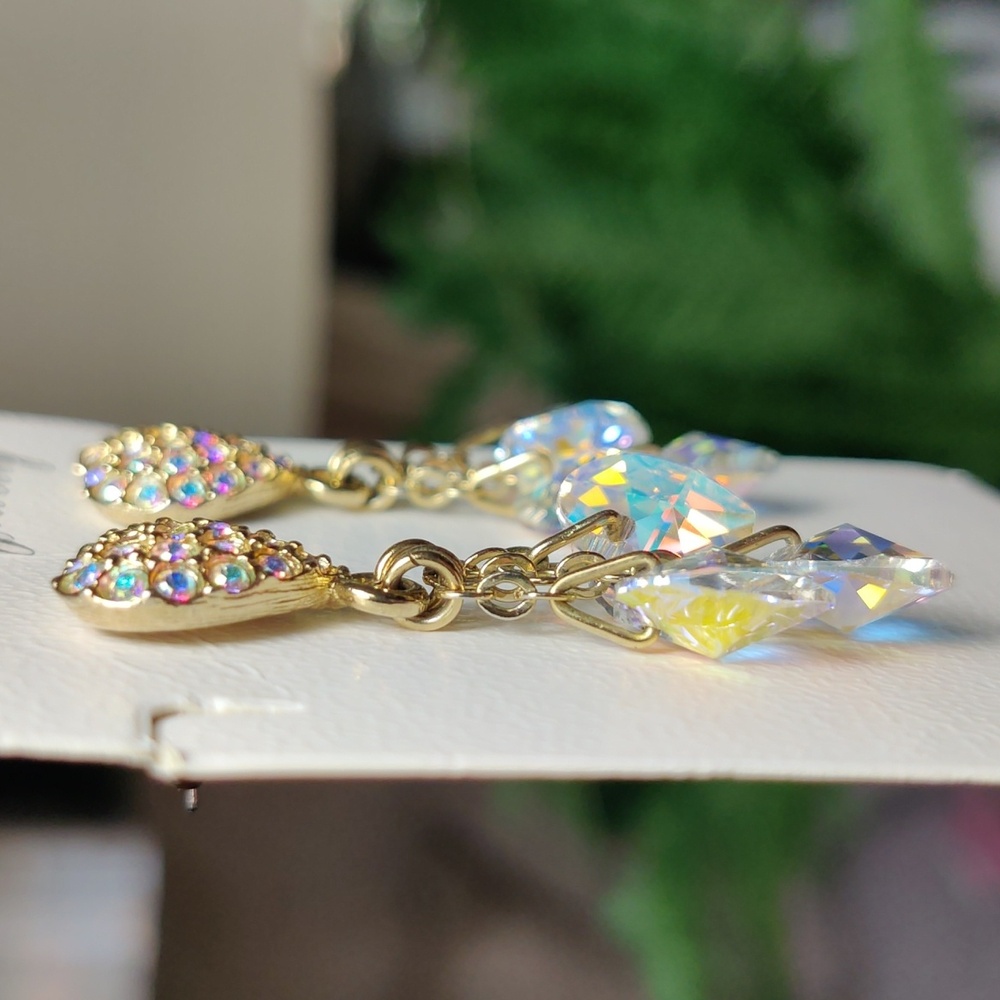 Rare Signed Y2K Kirk's Folly AB crystal earrings in gold setting, NWOT - Picture 5 of 8